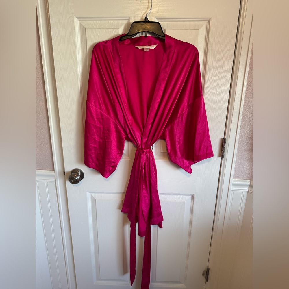 Victoria's Secret Fuchsia/Hot Pink Satin Tie-Waist Robe Y2K Vintage